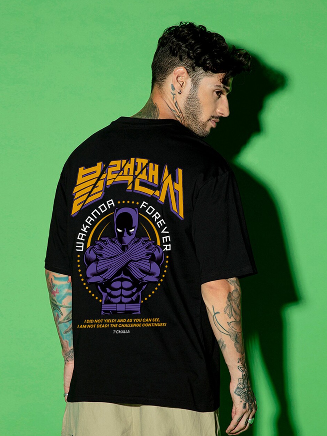 Bewakoof Tchalia Black Panther Printed Drop-Shoulder Sleeves Oversized Cotton T-shirt
Bewakoof Tchalia Black Panther Printed Drop-Shoulder Sleeves Oversized Cotton T-shirt