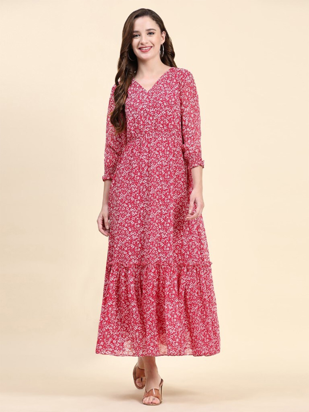KALINI Floral Printed Tiered & Gathered Puff Sleeves Georgette Fit and Flare Midi Dress, Pink
KALINI Floral Printed Tiered & Gathered Puff Sleeves Georgette Fit and Flare Midi Dress, Pink