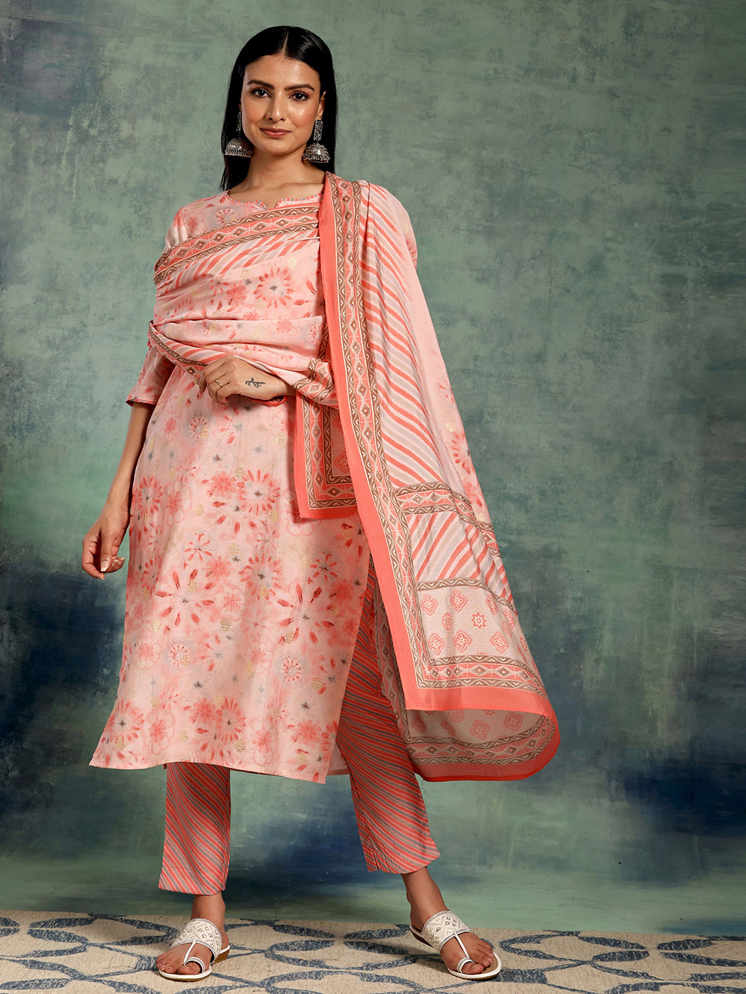 Libas Floral Printed Notched Neck Straight Kurta with Trousers & With Dupatta, Peach
Libas Floral Printed Notched Neck Straight Kurta with Trousers & With Dupatta, Peach