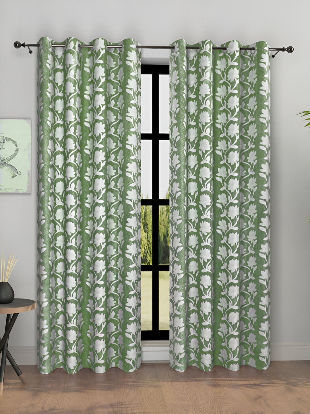Aura Green & White 2 Pieces Floral Room Darkening Door Curtains 
Aura Green & White 2 Pieces Floral Room Darkening Door Curtains