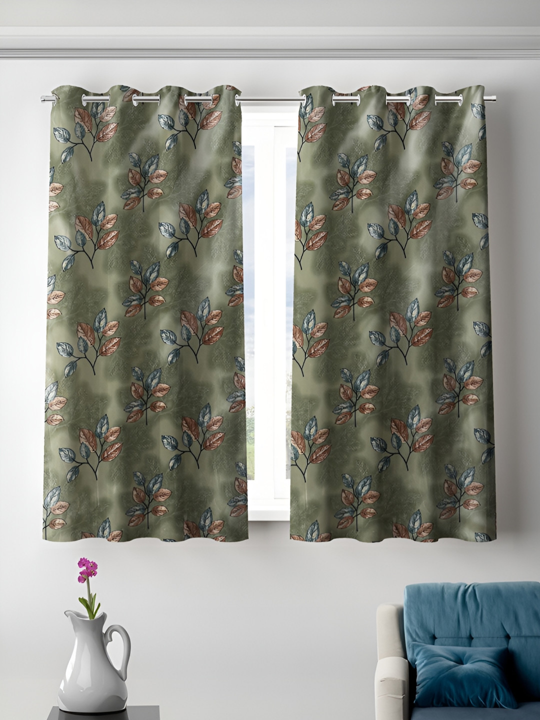 Aura Green & Blue 2 Pieces Floral Room Darkening Window Curtains 
Aura Green & Blue 2 Pieces Floral Room Darkening Window Curtains