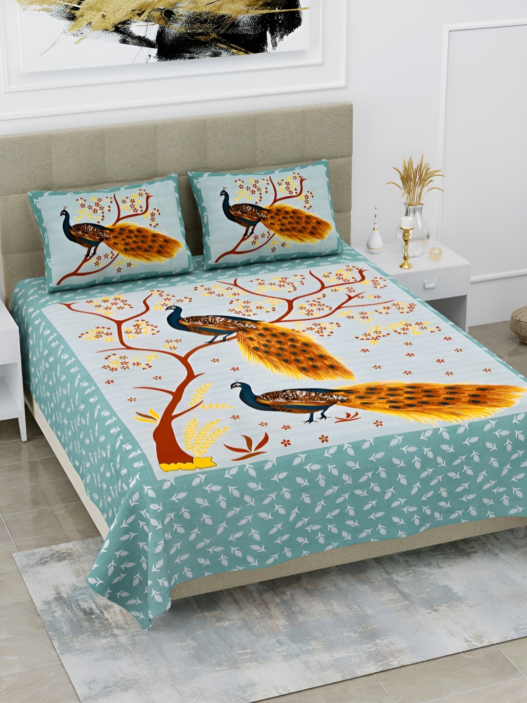 POORAK Green & Orange Ethnic Motifs Cotton 104 TC Queen Bedsheet With 2 Pillow Covers
POORAK Green & Orange Ethnic Motifs Cotton 104 TC Queen Bedsheet With 2 Pillow Covers