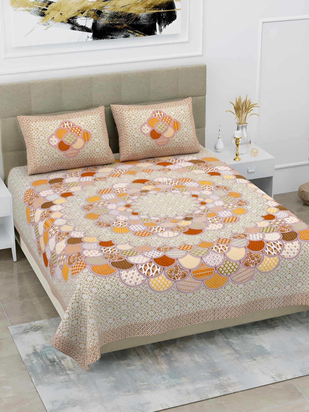 POORAK Brown & Orange Ethnic Motifs Cotton 104 TC Queen Bedsheet With 2 Pillow Covers
POORAK Brown & Orange Ethnic Motifs Cotton 104 TC Queen Bedsheet With 2 Pillow Covers