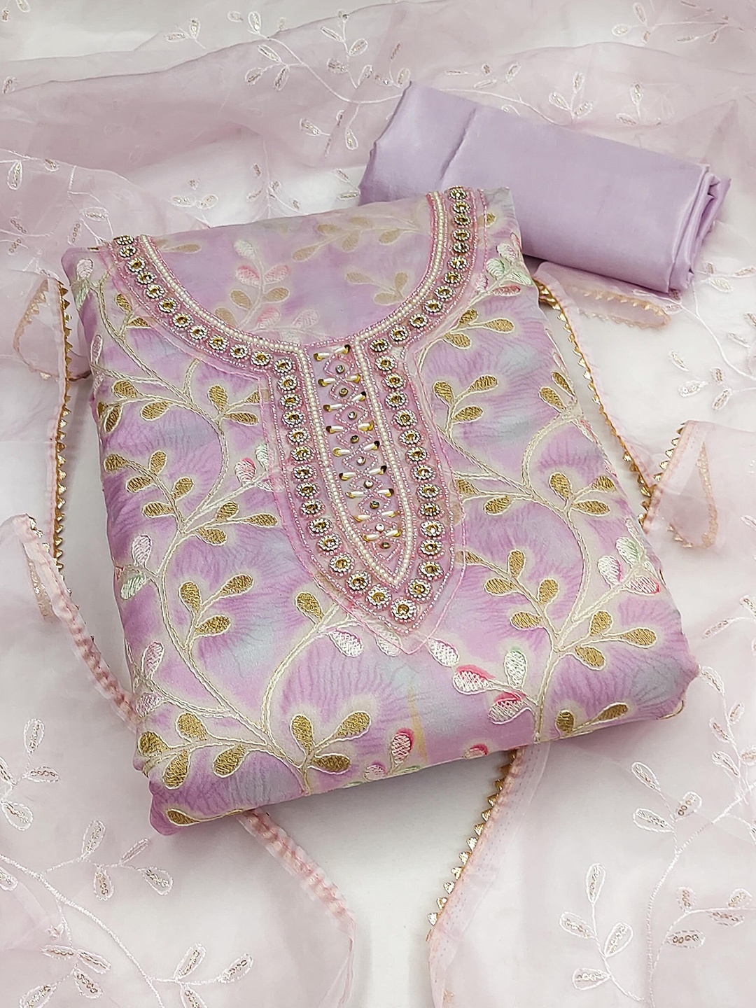 KALINI Floral Embroidered Thread Work Detailed Organza Unstitched Dress Material, Lavender
KALINI Floral Embroidered Thread Work Detailed Organza Unstitched Dress Material, Lavender