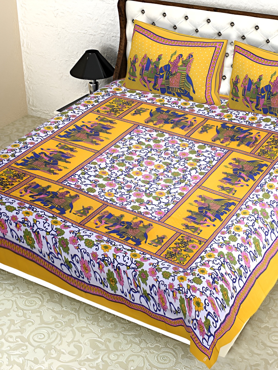 Sohibe White & Yellow Ethnic Motifs Printed 144 TC Queen Bedsheet with 2 Pillow Covers
Sohibe White & Yellow Ethnic Motifs Printed 144 TC Queen Bedsheet with 2 Pillow Covers