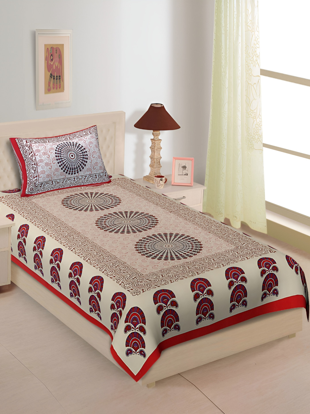 UNIBLISS Red & Cream Coloured Printed Cotton 144 TC Single Bedsheet With 1 Pillow Cover
UNIBLISS Red & Cream Coloured Printed Cotton 144 TC Single Bedsheet With 1 Pillow Cover