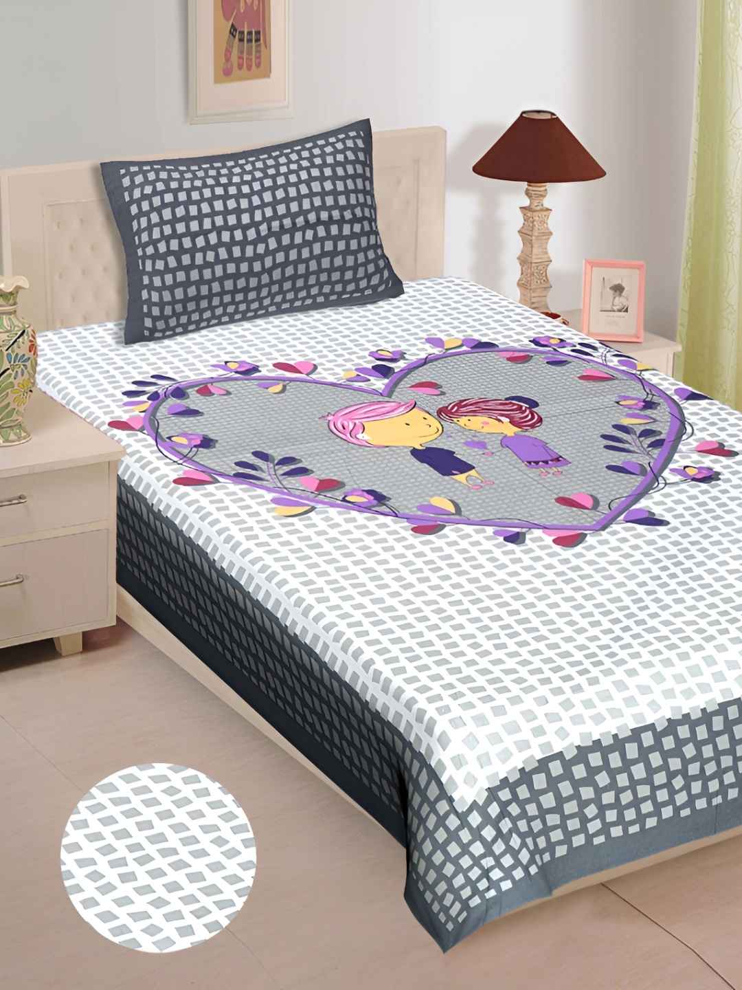 UNIBLISS Grey Cartoon Characters Printed Cotton 144 TC Single Bedsheet With 1 Pillow Cover
UNIBLISS Grey Cartoon Characters Printed Cotton 144 TC Single Bedsheet With 1 Pillow Cover