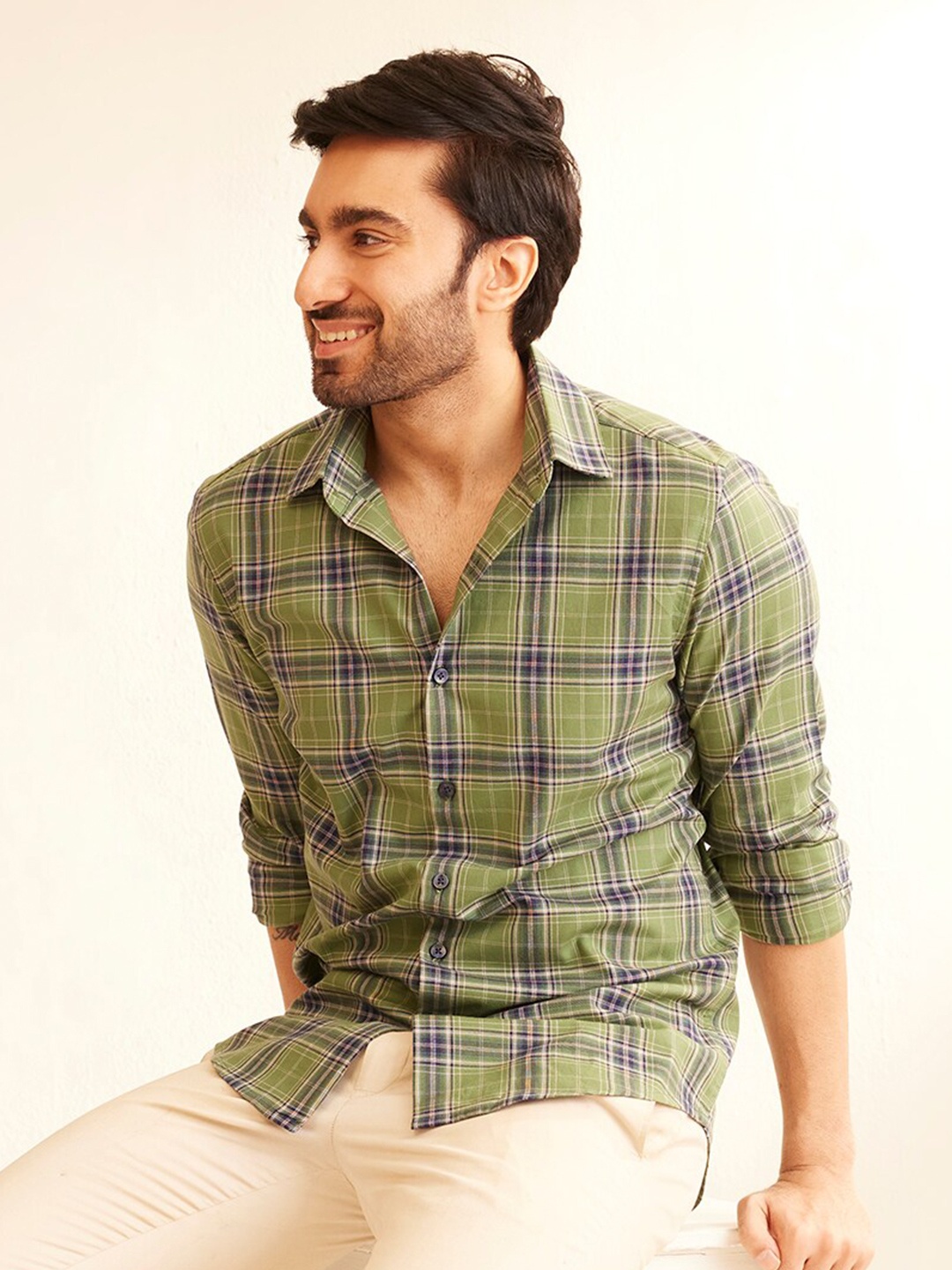 The Bleu Label Classic Slim Fit Tartan Checks Spread Collar Cotton Casual Shirt, Green
The Bleu Label Classic Slim Fit Tartan Checks Spread Collar Cotton Casual Shirt, Green