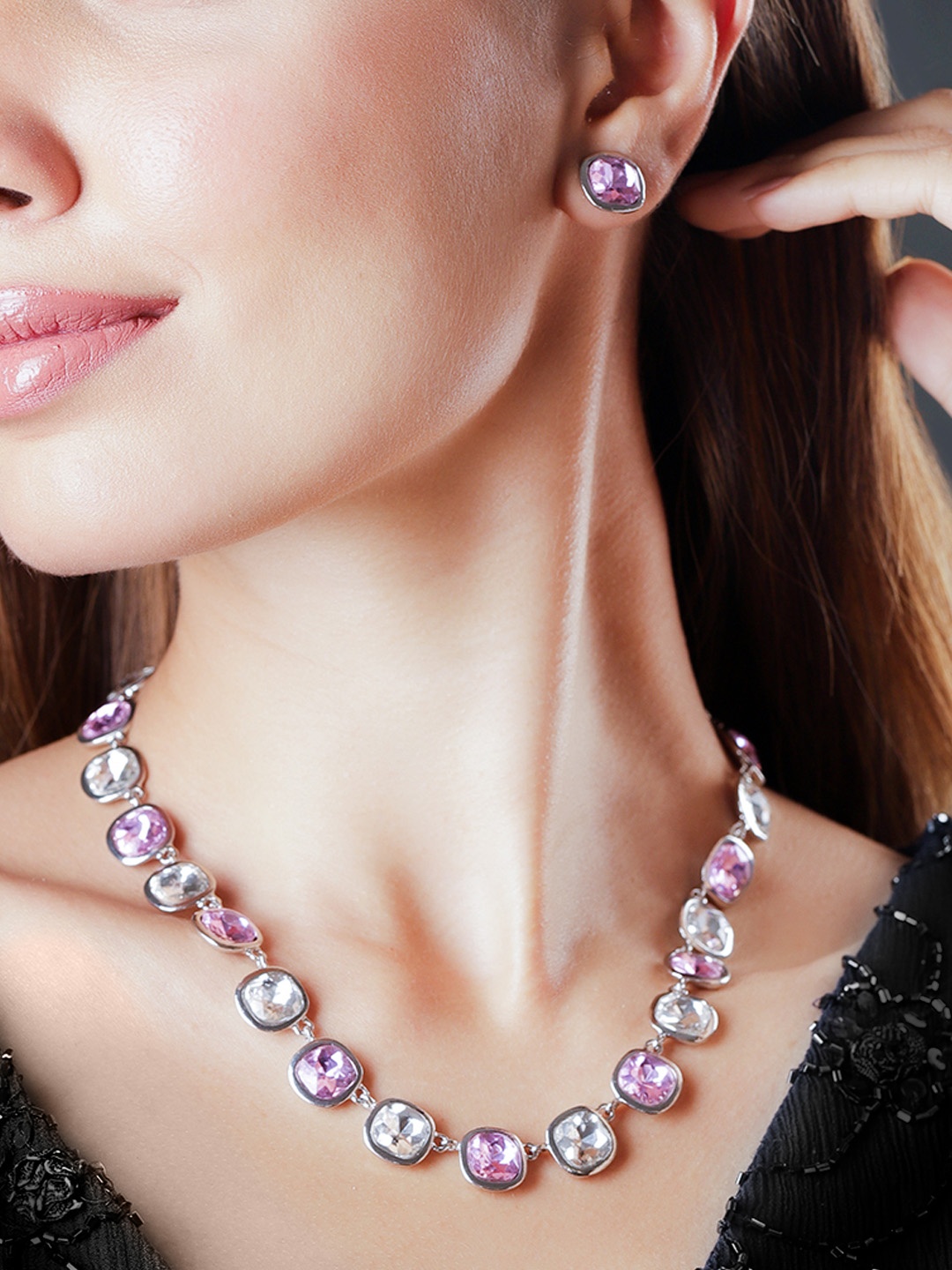 Rubans Rhodium Plated Mutli Colour Princess Cut Zirconia Studded Necklace Set, Silver
Rubans Rhodium Plated Mutli Colour Princess Cut Zirconia Studded Necklace Set, Silver