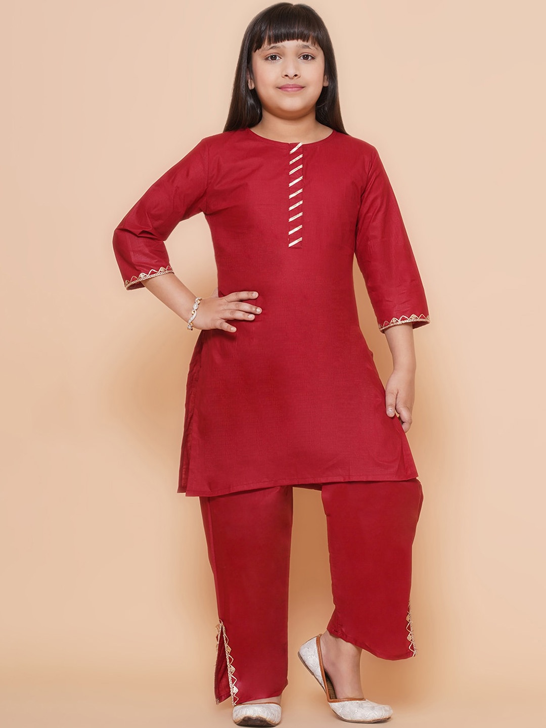 Modish Couture Girls Regular Gotta Patti Pure Cotton Kurta with Palazzos, Maroon
Modish Couture Girls Regular Gotta Patti Pure Cotton Kurta with Palazzos, Maroon