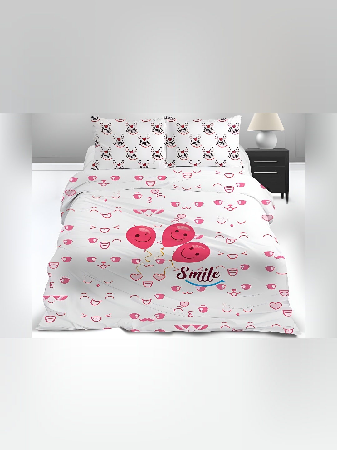 Signature Pink & White King Bedsheet with 2 Pillow Covers