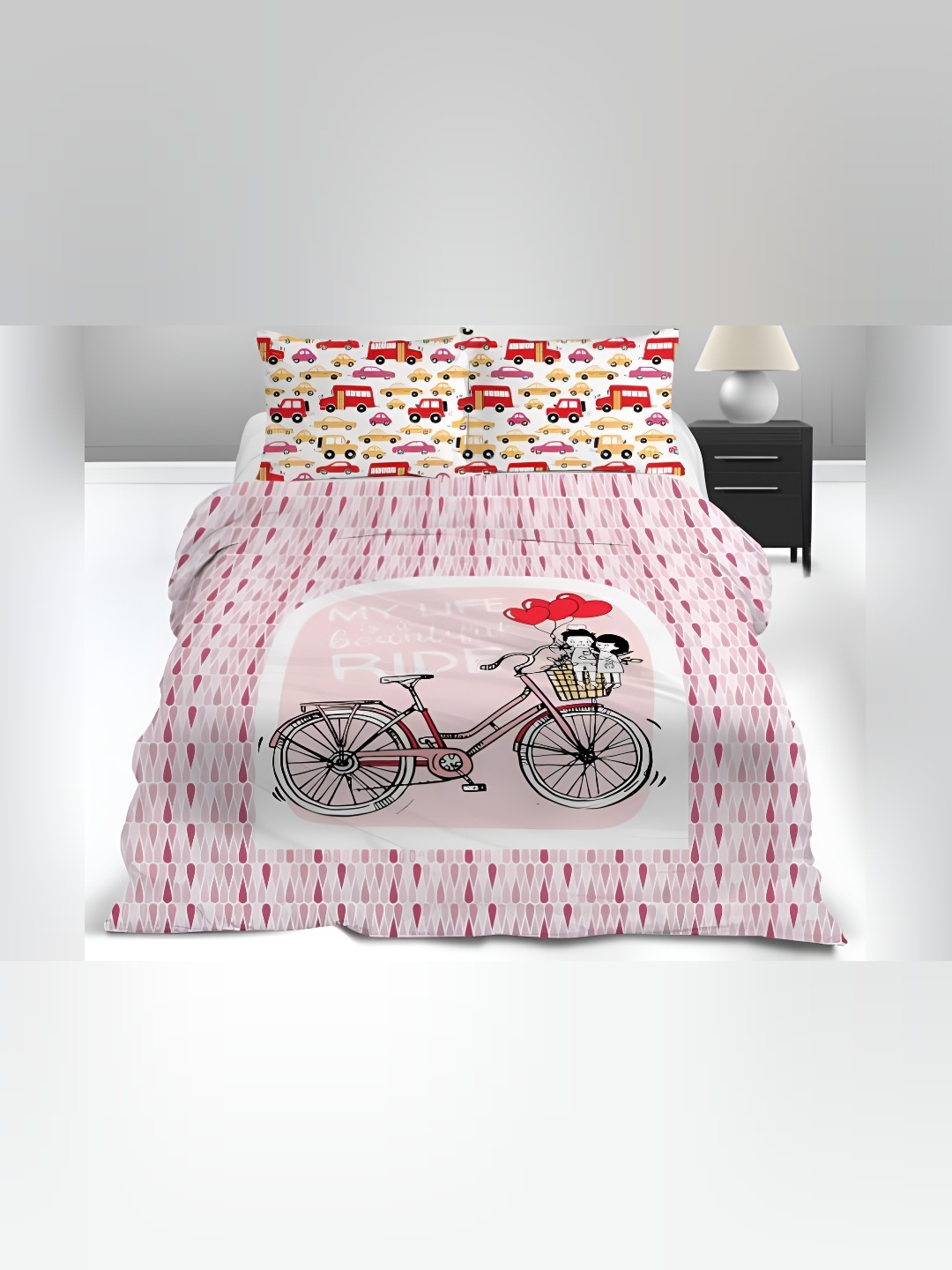 Signature Pink & Black Graphic King Bedsheet with 2 Pillow Covers