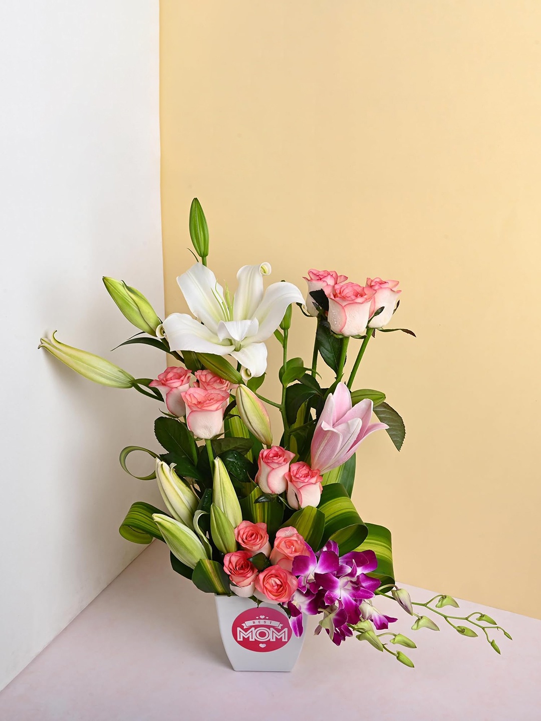 Floweraura 12 Pink Roses With 2 Oriental Lilies And 2 Purple Orchids Flowers Bouquet, Multi
Floweraura 12 Pink Roses With 2 Oriental Lilies And 2 Purple Orchids Flowers Bouquet, Multi