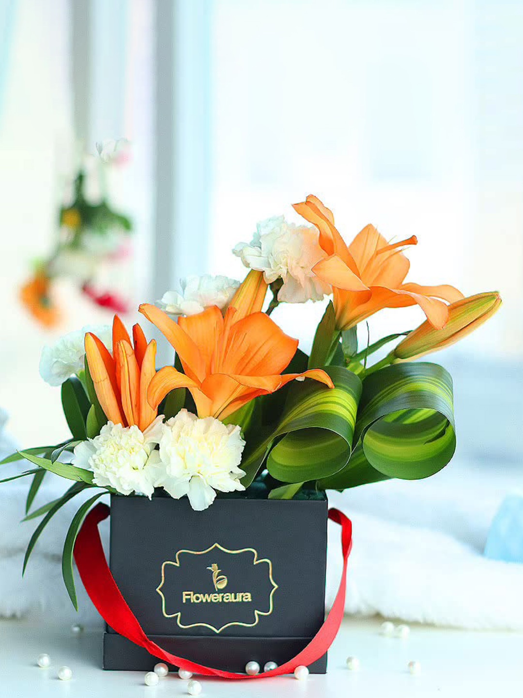 Floweraura 7-Pcs Orange Colored & White Mixed Fresh Live Carnations Lilly Flowers Bouquet
Floweraura 7-Pcs Orange Colored & White Mixed Fresh Live Carnations Lilly Flowers Bouquet