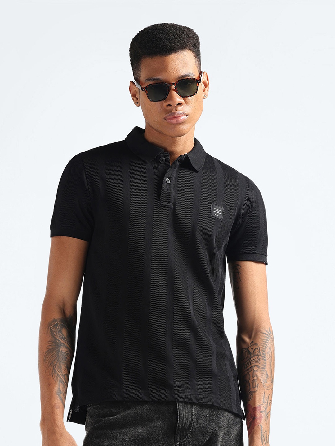 Flying Machine Striped Patterned Polo Collar Short Sleeves Regular Fit T-shirt, Black
Flying Machine Striped Patterned Polo Collar Short Sleeves Regular Fit T-shirt, Black