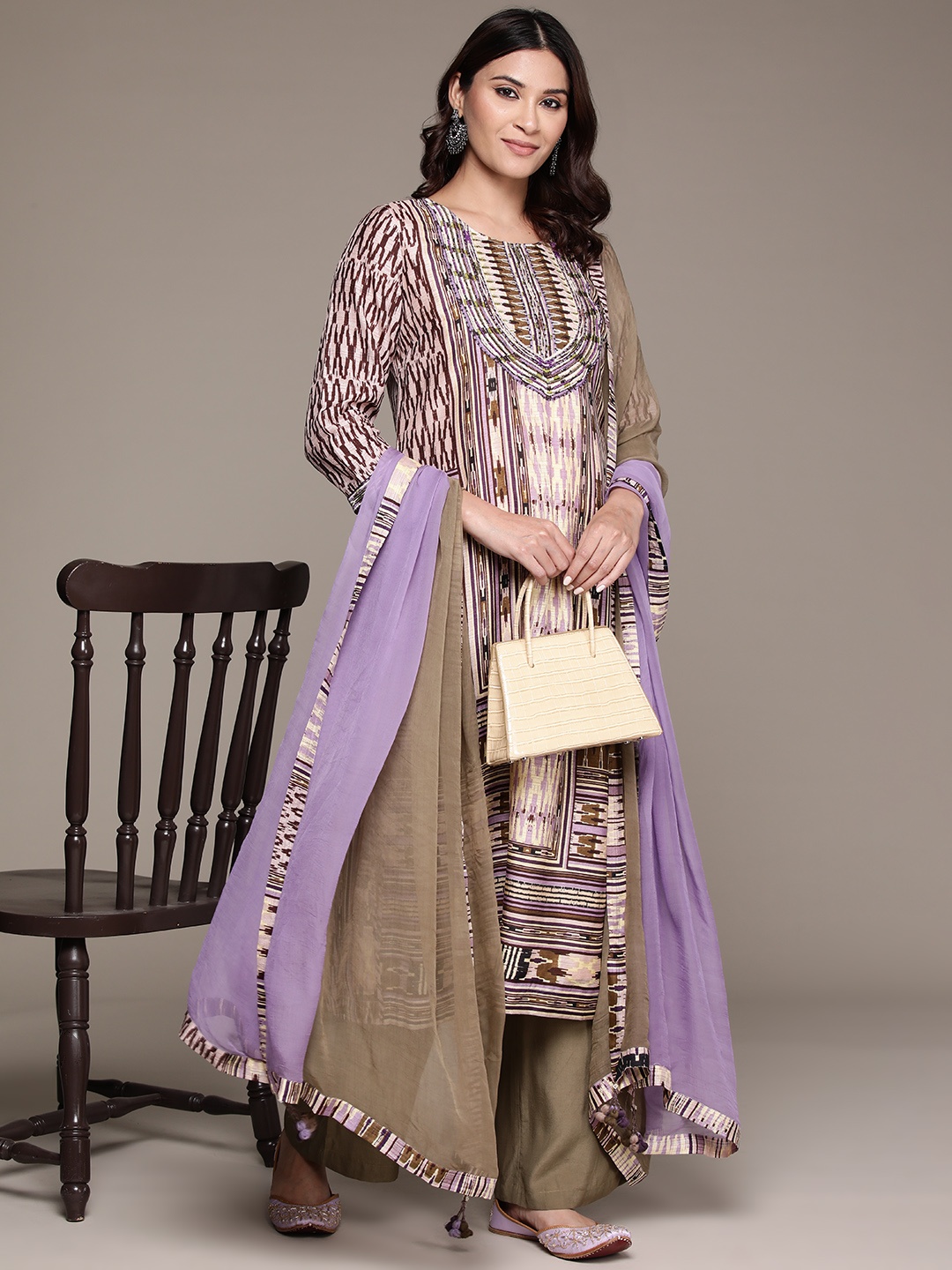 Ritu Kumar Women Printed Regular Thread Work Kurta with Palazzos & With Dupatta, Lavender
Ritu Kumar Women Printed Regular Thread Work Kurta with Palazzos & With Dupatta, Lavender
