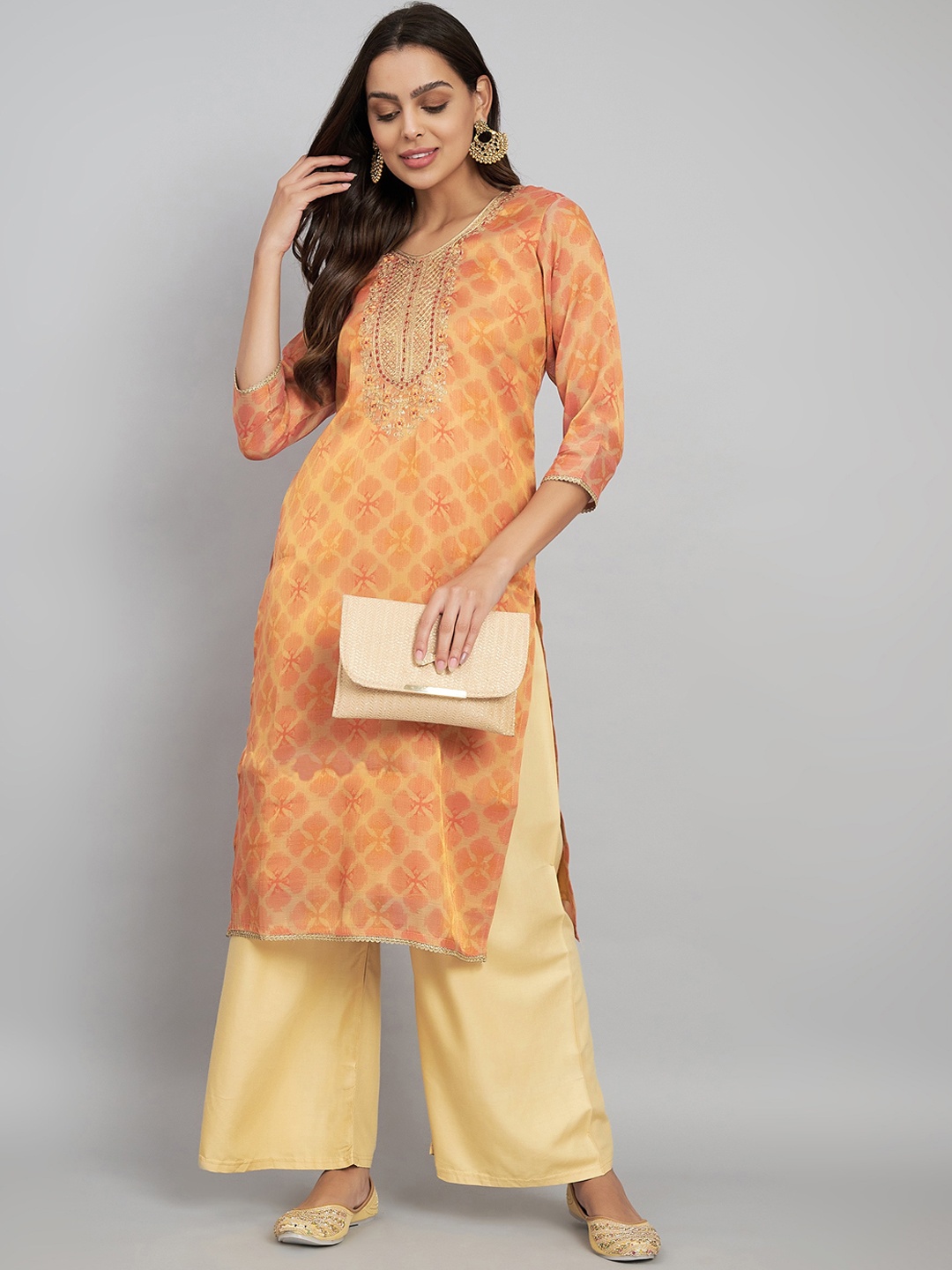 Label Khoj Women Ethnic Motifs Printed Round Neck Sequinned Silk Straight Kurta, Rust
Label Khoj Women Ethnic Motifs Printed Round Neck Sequinned Silk Straight Kurta, Rust