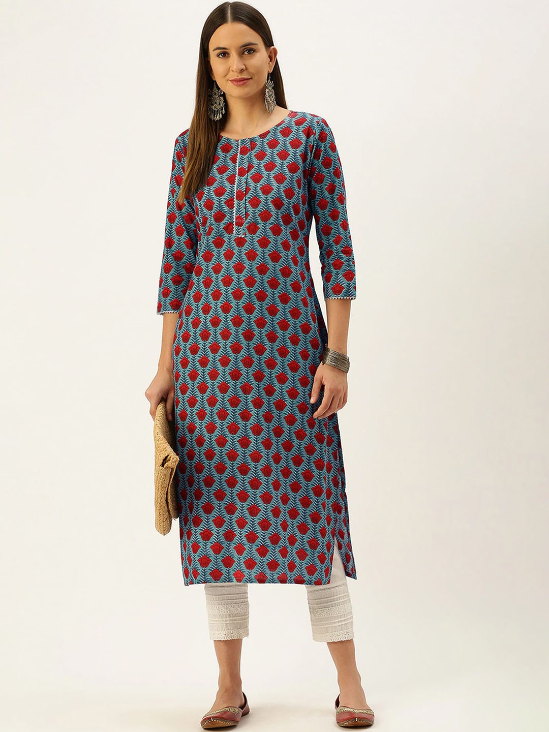Shaily Floral Printed Straight Kurta, Sea green