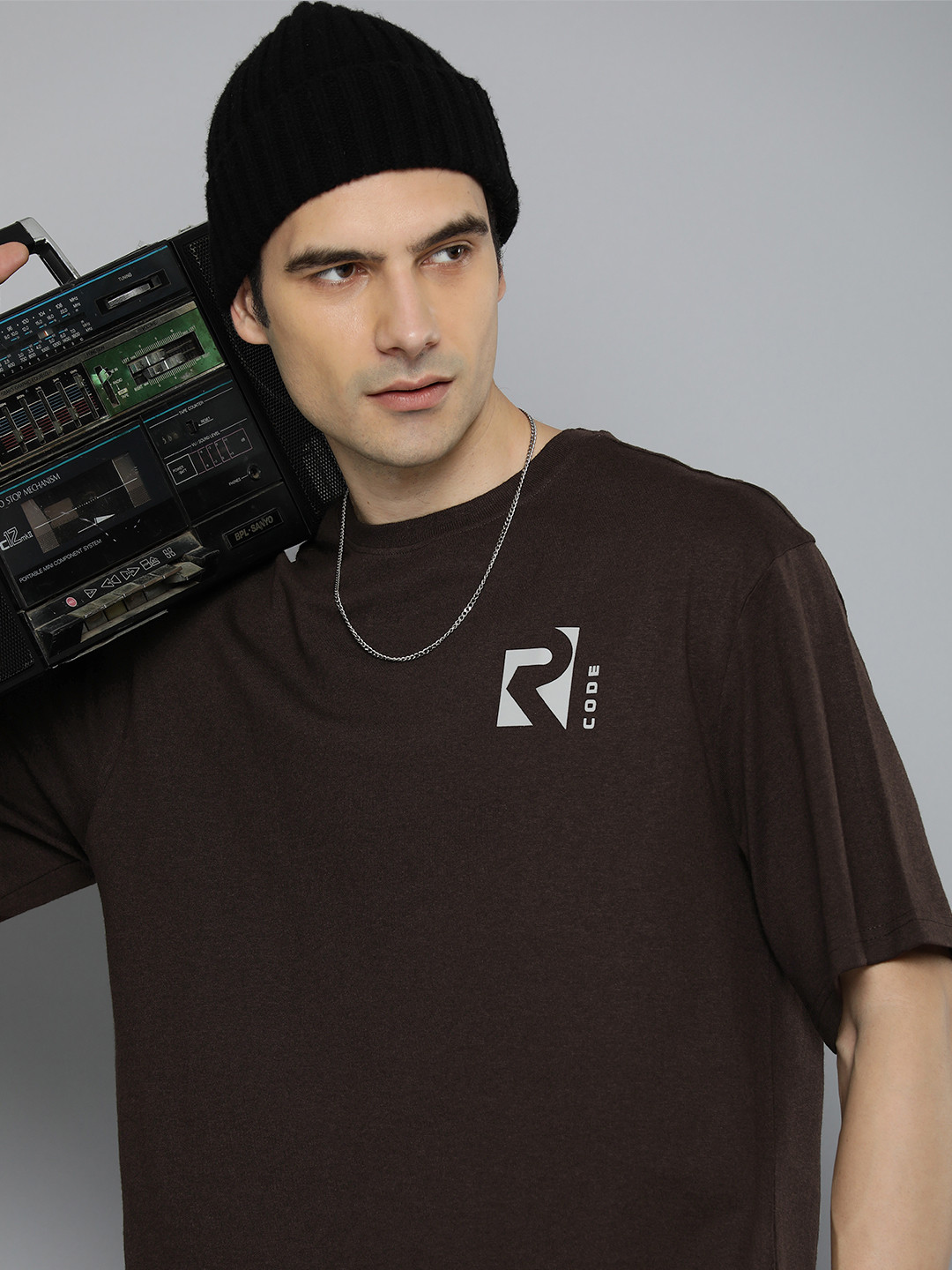 R.Code by The Roadster Life Co. Men Brand Logo Printed T-shirt, Brown 
R.Code by The Roadster Life Co. Men Brand Logo Printed T-shirt, Brown