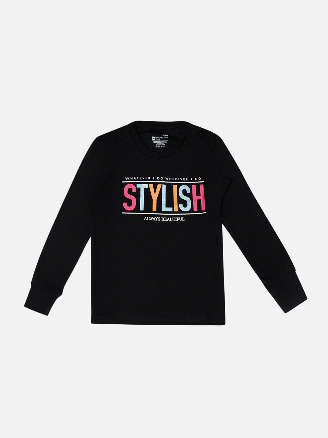 Bodycare Girls Typography Printed Cotton Round Neck Long Sleeves Casual T-shirt, Black
Bodycare Girls Typography Printed Cotton Round Neck Long Sleeves Casual T-shirt, Black