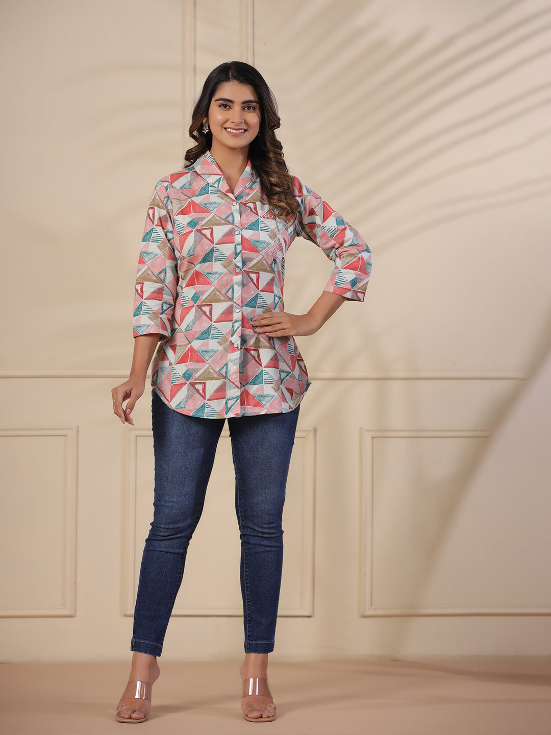 JISORA Geometric Printed Cuffed Sleeves Pure Cotton Shirt Style Top, Off white
JISORA Geometric Printed Cuffed Sleeves Pure Cotton Shirt Style Top, Off white