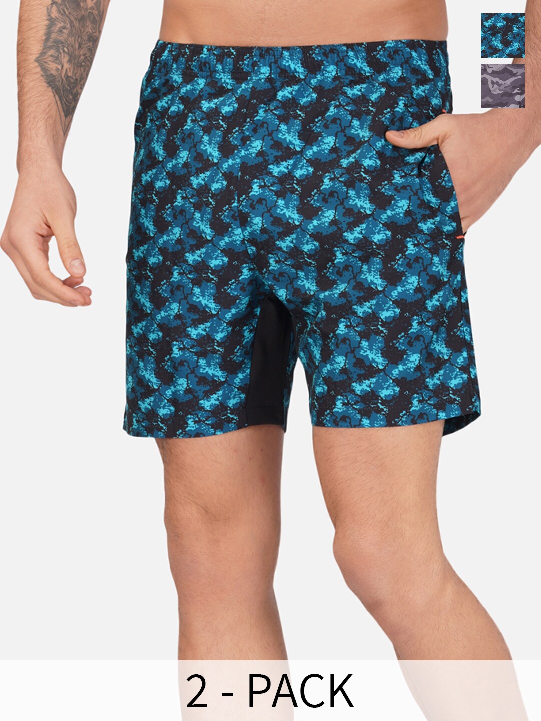 NEVER LOSE Men Pack Of 2 Printed Mid-Rise Swim Shorts, Blue