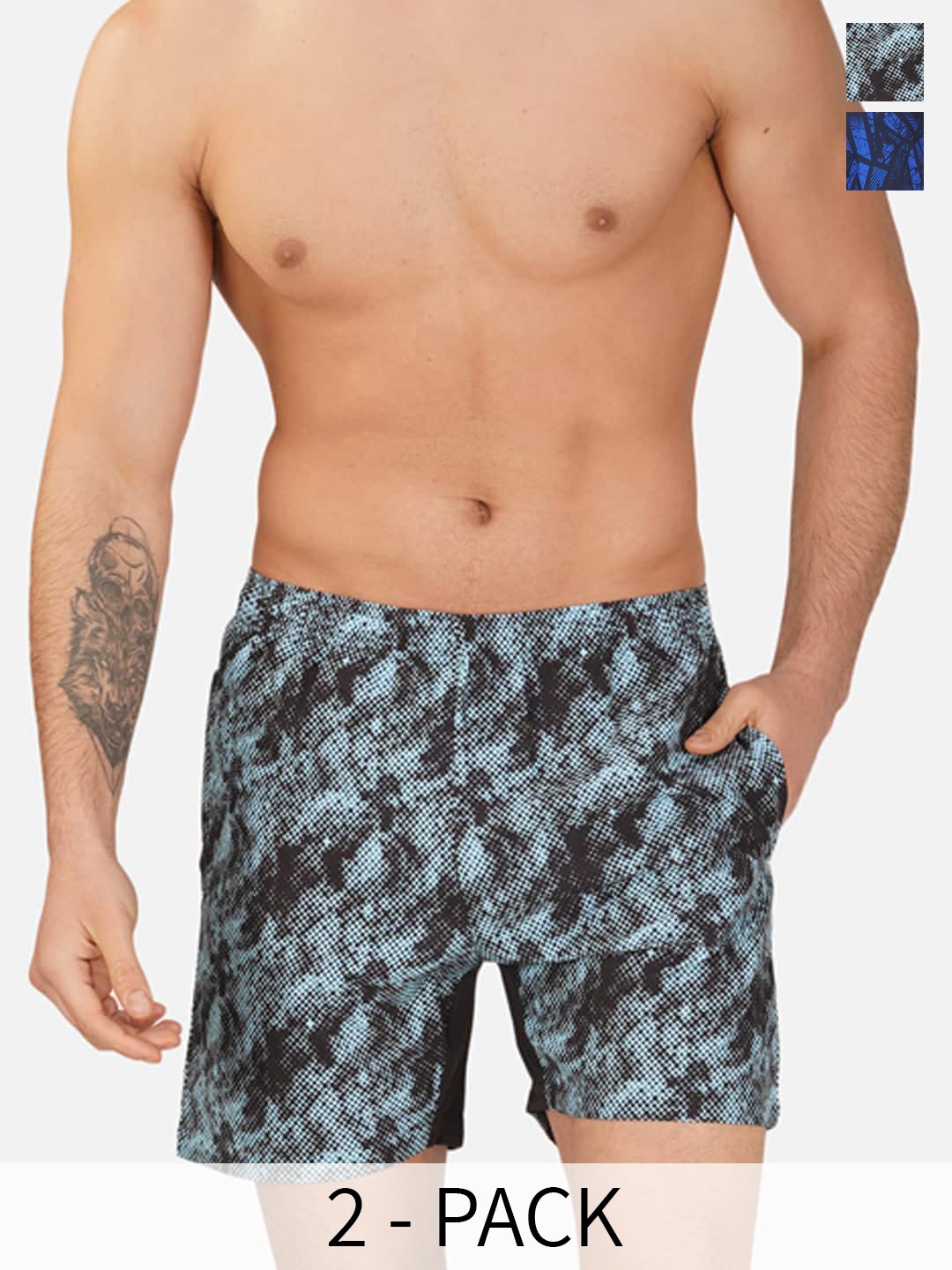 NEVER LOSE Men Pack Of 2 Printed Mid-Rise Swim Shorts, Blue