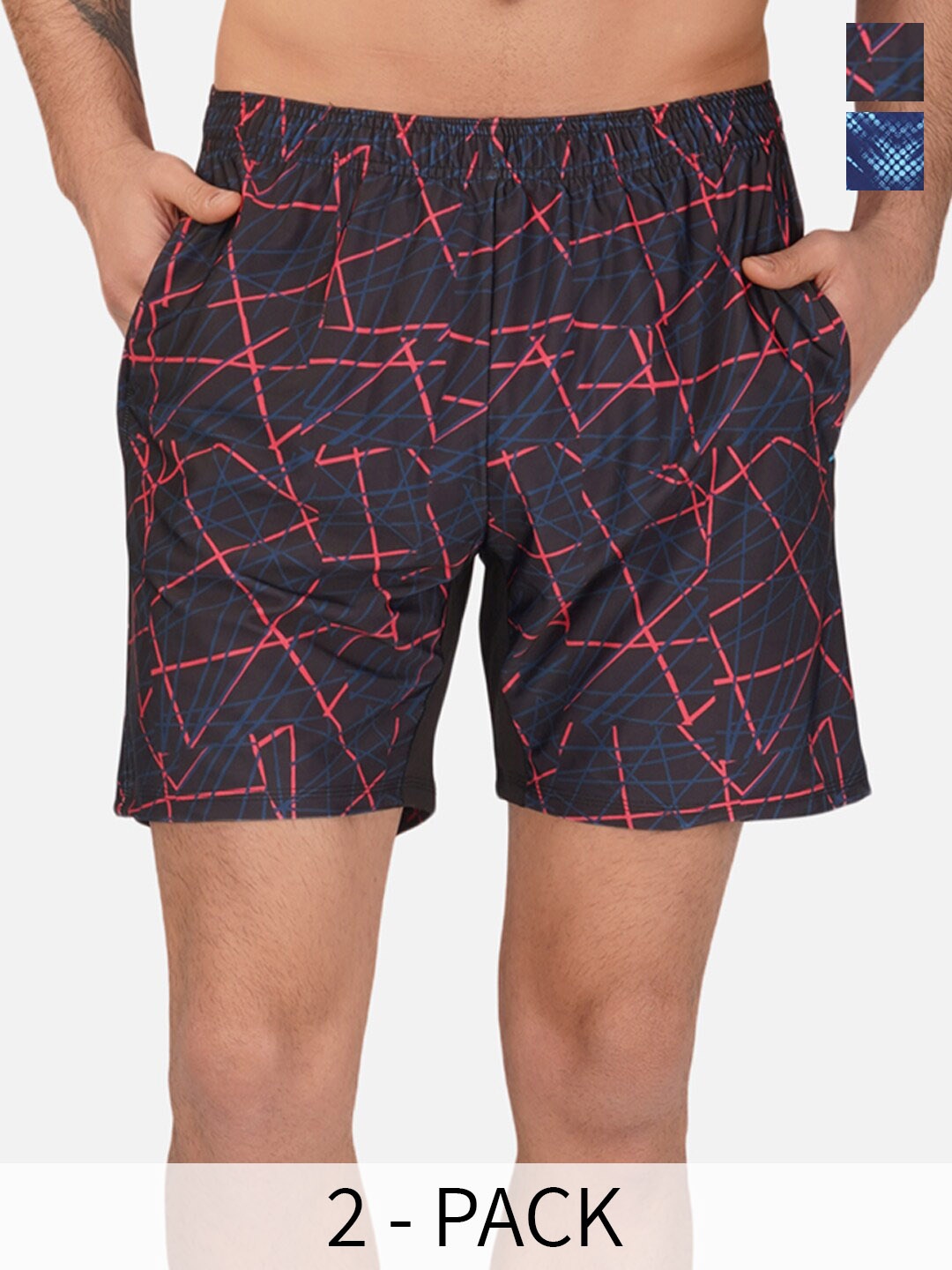 NEVER LOSE Men Pack Of 2 Printed Sports Shorts, Blue
