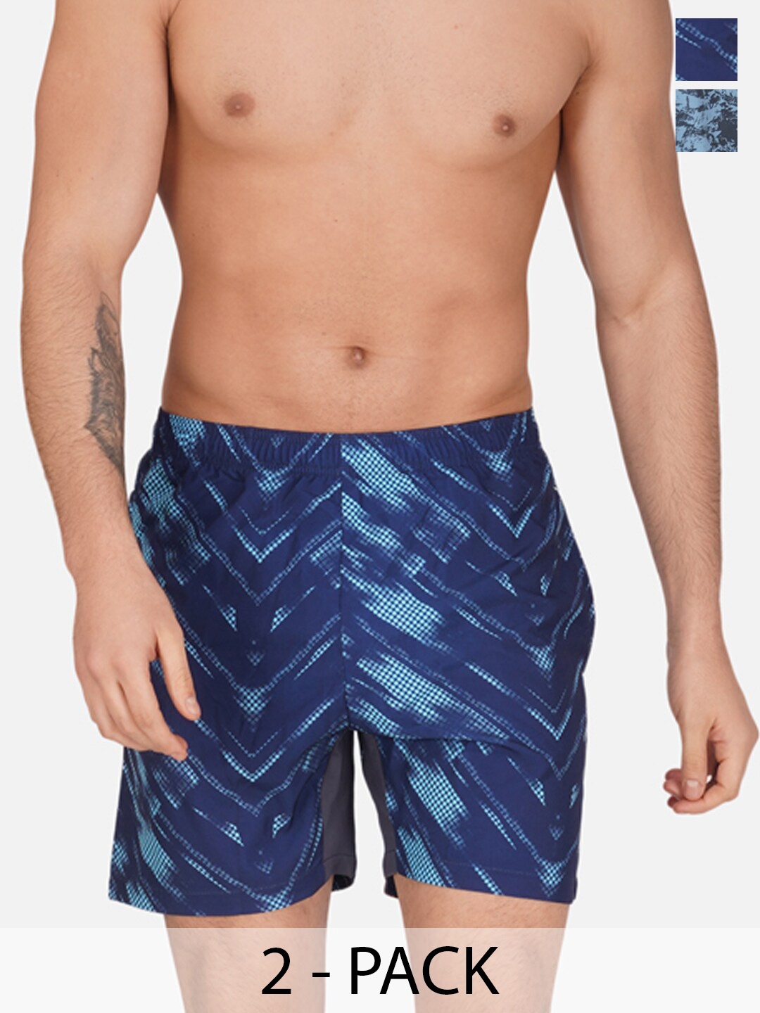NEVER LOSE Men Pack Of 2 Printed Sports Shorts, Blue
