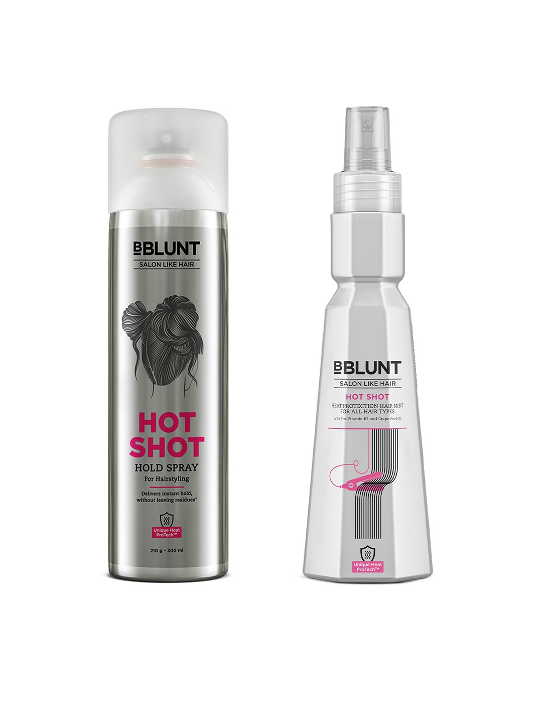 BBLUNT Set of Hot Shot Hold Hair Spray - 300 ml & Hot Shot Heat Protection Mist - 150 ml, Silver
BBLUNT Set of Hot Shot Hold Hair Spray - 300 ml & Hot Shot Heat Protection Mist - 150 ml, Silver