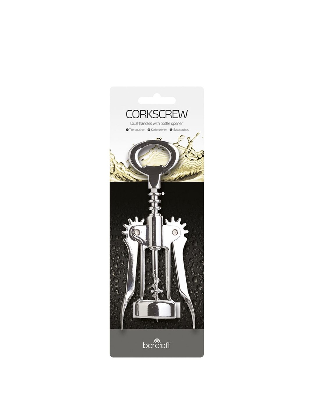 BarCraft Grey Double Handled Chrome Wing Corkscrew, Silver