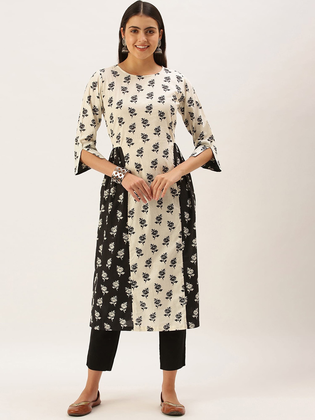 KALINI Women Floral Printed Flared Sleeves Mirror Work Indie Prints Kurta, Off white
KALINI Women Floral Printed Flared Sleeves Mirror Work Indie Prints Kurta, Off white
