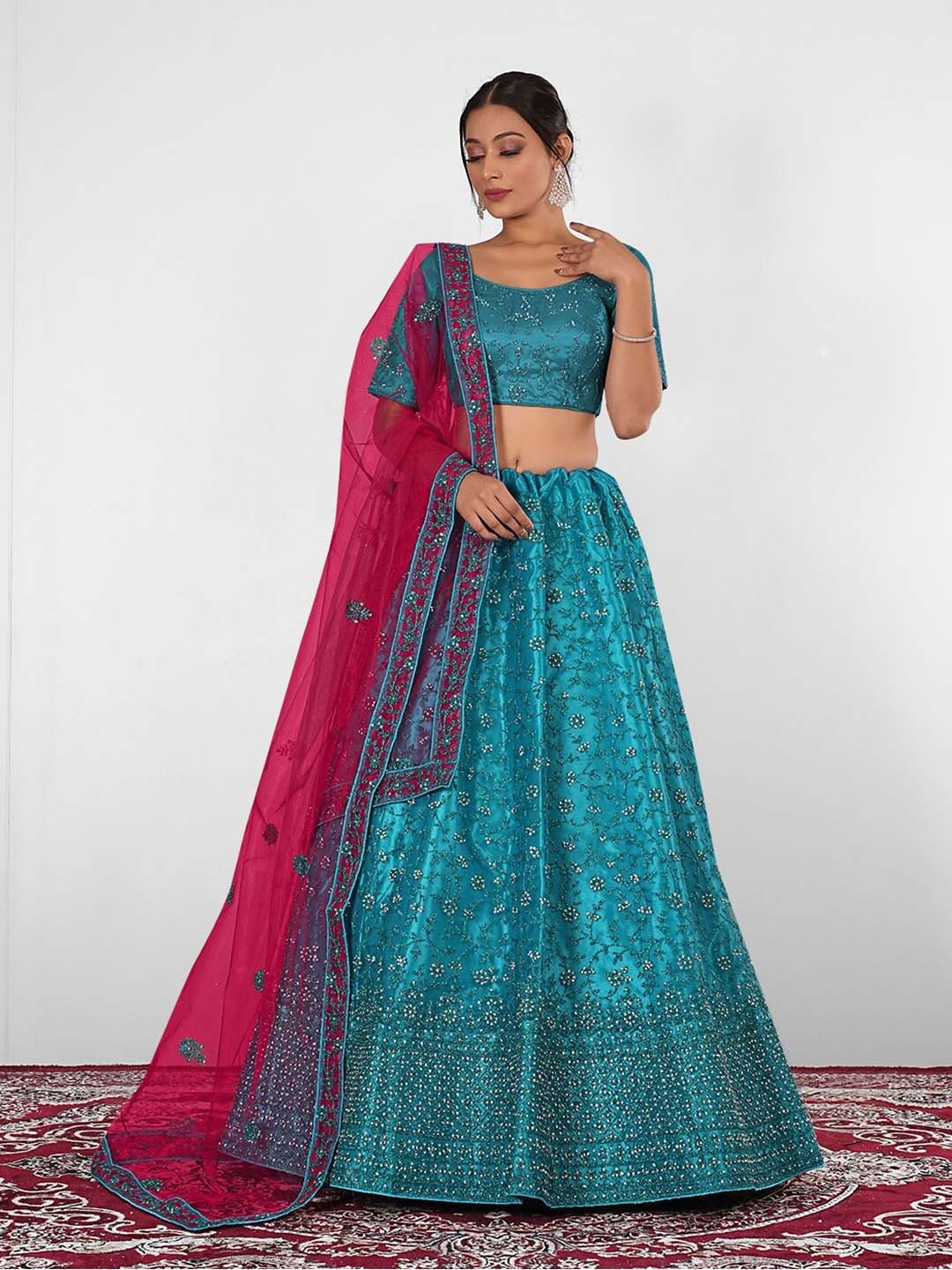 HALFSAREE STUDIO Embroidered Semi-Stitched Lehenga & Unstitched Blouse With Dupatta, Blue
HALFSAREE STUDIO Embroidered Semi-Stitched Lehenga & Unstitched Blouse With Dupatta, Blue