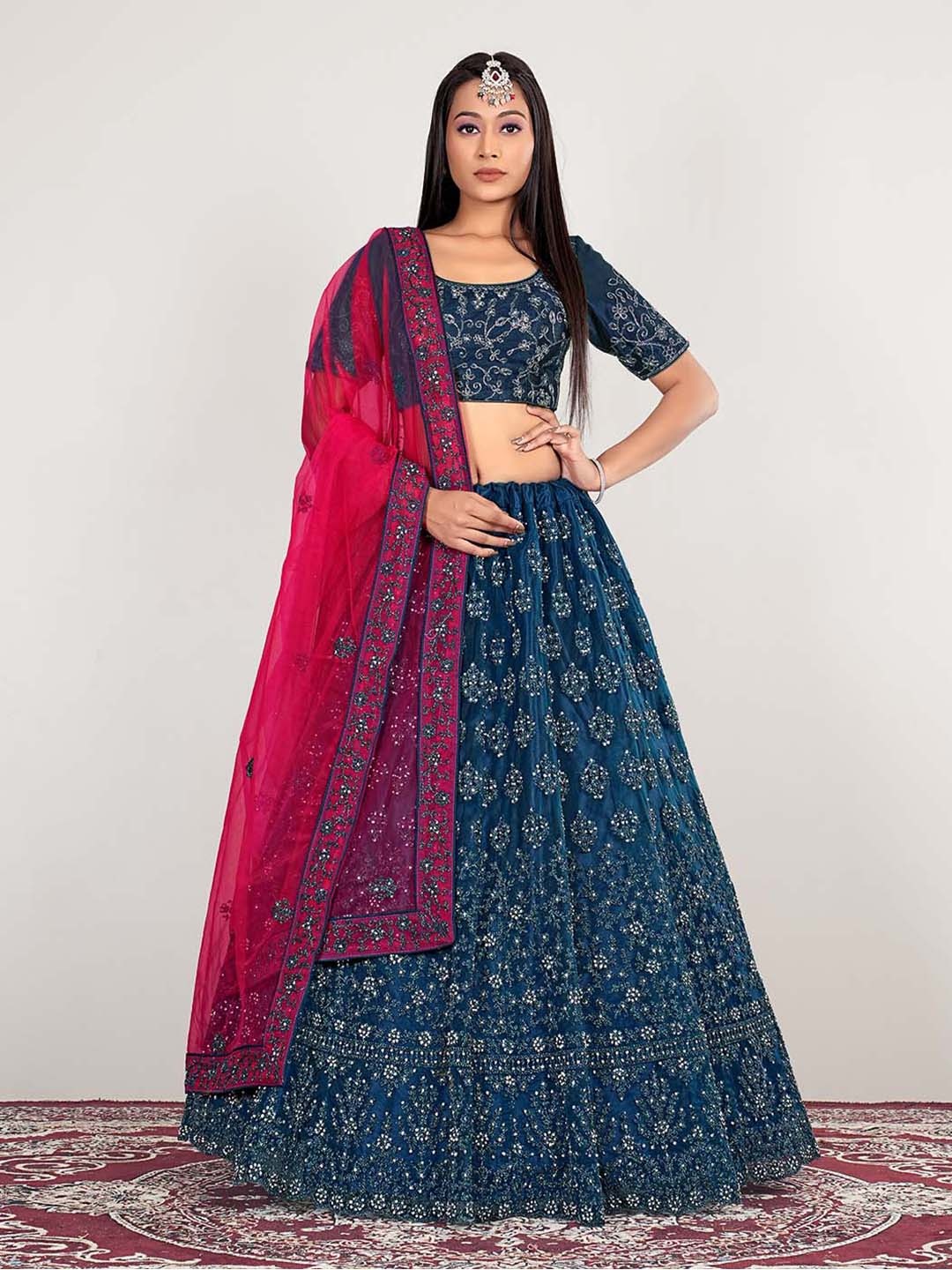 HALFSAREE STUDIO Embroidered Beads and Stones Semi-Stitched Lehenga & Unstitched Blouse With Dupatta, Teal
HALFSAREE STUDIO Embroidered Beads and Stones Semi-Stitched Lehenga & Unstitched Blouse With Dupatta, Teal
