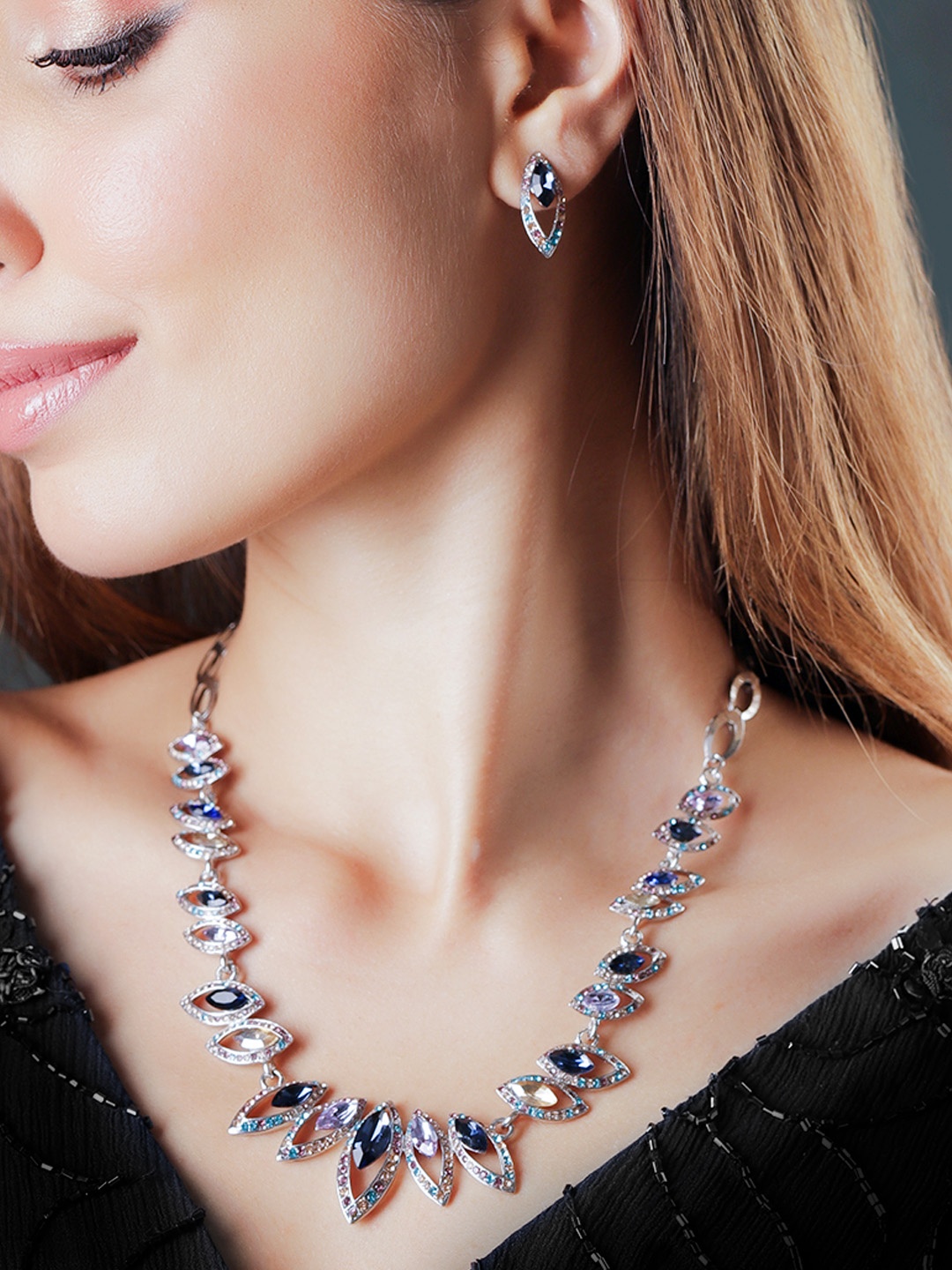 Rubans Rhodium-Plated Kaleidoscopic Rhinestone Studded Princess Jewellery Set, Silver
Rubans Rhodium-Plated Kaleidoscopic Rhinestone Studded Princess Jewellery Set, Silver