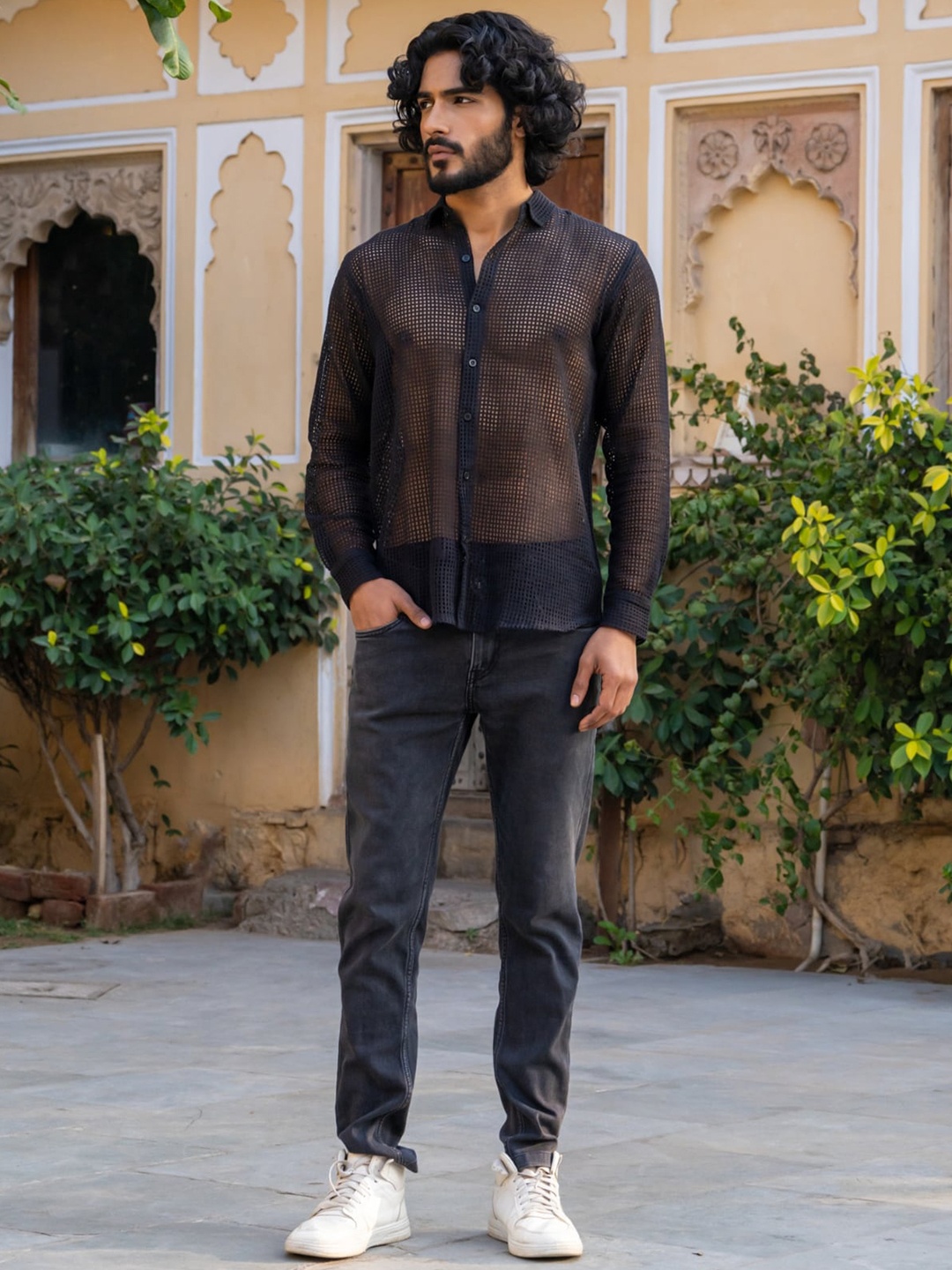Firangi Yarn Standard Textured Semi Sheer Crochet Knit Organic Cotton Party Shirt, Black
Firangi Yarn Standard Textured Semi Sheer Crochet Knit Organic Cotton Party Shirt, Black