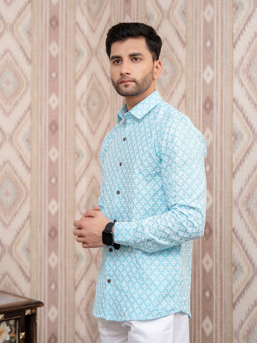 Firangi Yarn India Slim Chikankari Embroidered Slim Fit Organic Cotton Party Shirt, Blue
Firangi Yarn India Slim Chikankari Embroidered Slim Fit Organic Cotton Party Shirt, Blue