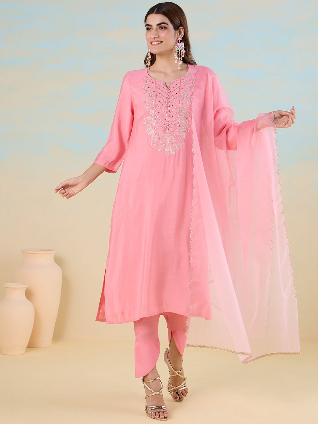 Likha Women Ethnic Motifs Embroidered Regular Mirror Work Kurta with Pyjamas & With Dupatta, Pink
Likha Women Ethnic Motifs Embroidered Regular Mirror Work Kurta with Pyjamas & With Dupatta, Pink