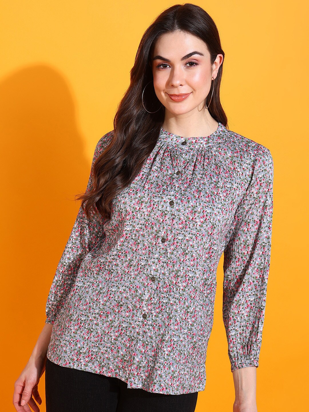 Rudraaksha Creations Women Classic Floral Semi Sheer Printed Casual Shirt, Grey
Rudraaksha Creations Women Classic Floral Semi Sheer Printed Casual Shirt, Grey