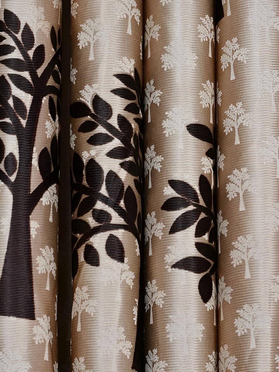 Galaxy Home Decor Brown Set of 3 Floral Room Darkening Long Door Curtain