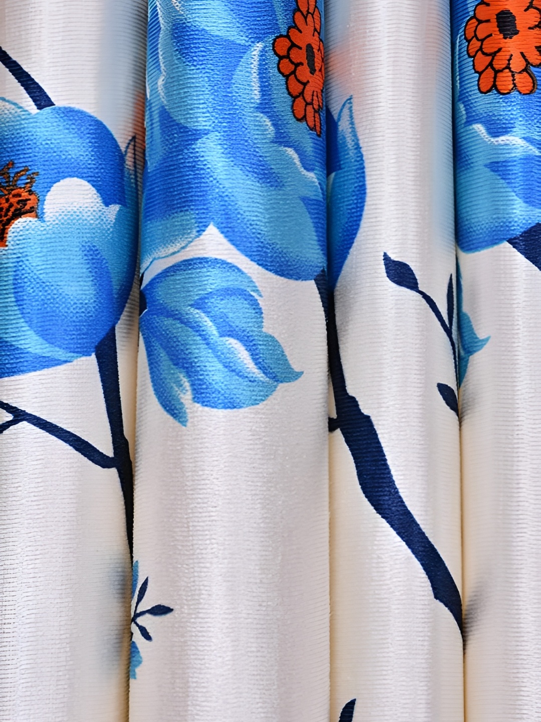 Galaxy Home Decor Blue Set of 4 Floral Room Darkening Door Curtain