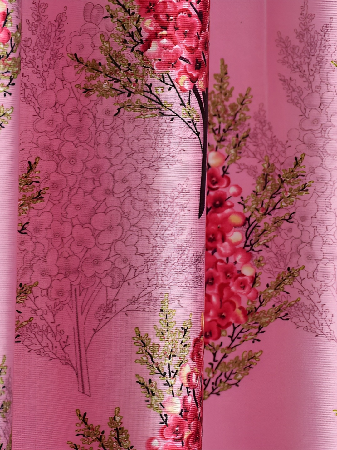 Galaxy Home Decor Pink Set of 3 Floral Room Darkening Long Door Curtain
