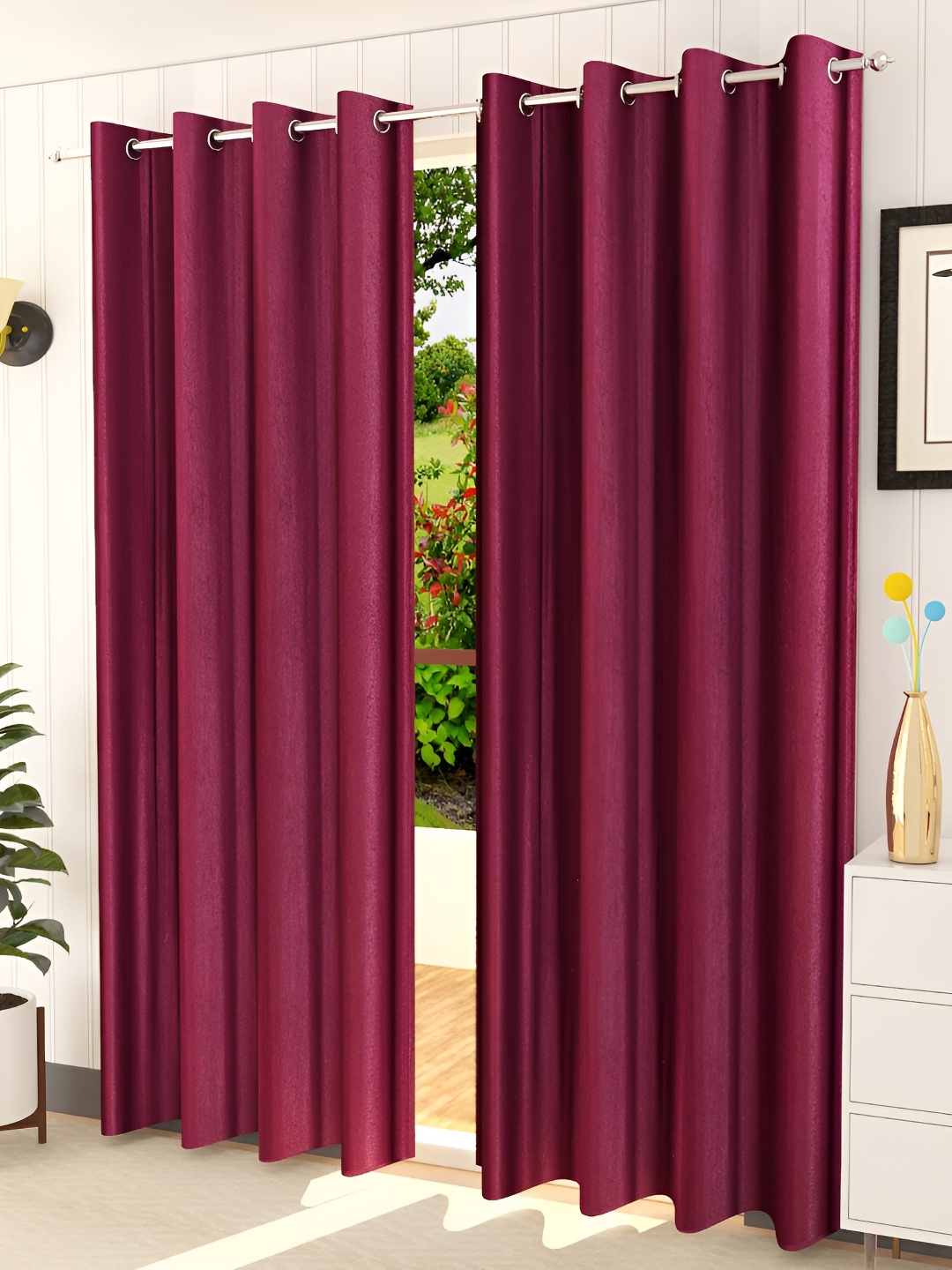 Galaxy Home Decor Burgundy Set of 2 Floral Room Darkening Door Curtain