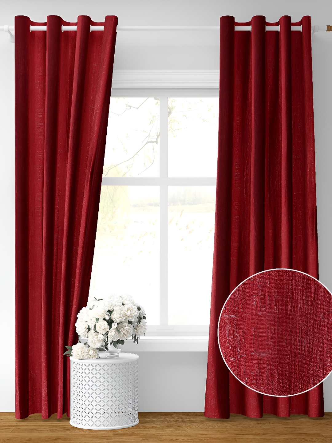 Galaxy Home Decor Maroon Set of 2 Floral Room Darkening Window Curtain