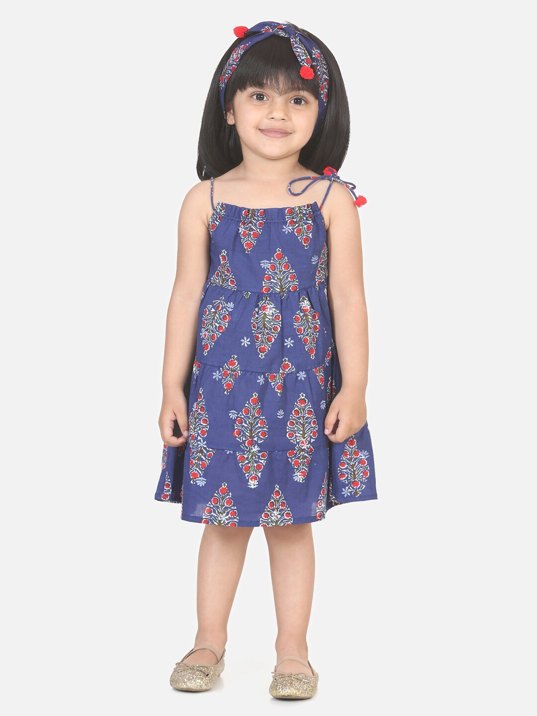 BownBee Girls Floral Printed Shoulder Straps Tiered Pure Cotton A-Line Dress With Headband, Blue
BownBee Girls Floral Printed Shoulder Straps Tiered Pure Cotton A-Line Dress With Headband, Blue