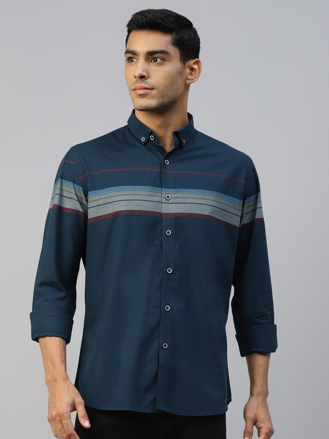 DON VINO Men Comfort Slim Fit Horizontal Stripes Opaque Striped Formal Shirt, Navy blue 
DON VINO Men Comfort Slim Fit Horizontal Stripes Opaque Striped Formal Shirt, Navy blue