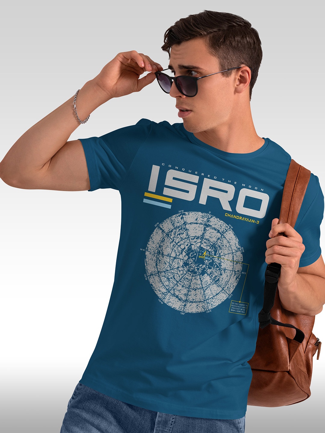 BAESD Typography Printed Round Neck Short Sleeves Cotton T-shirt, Blue