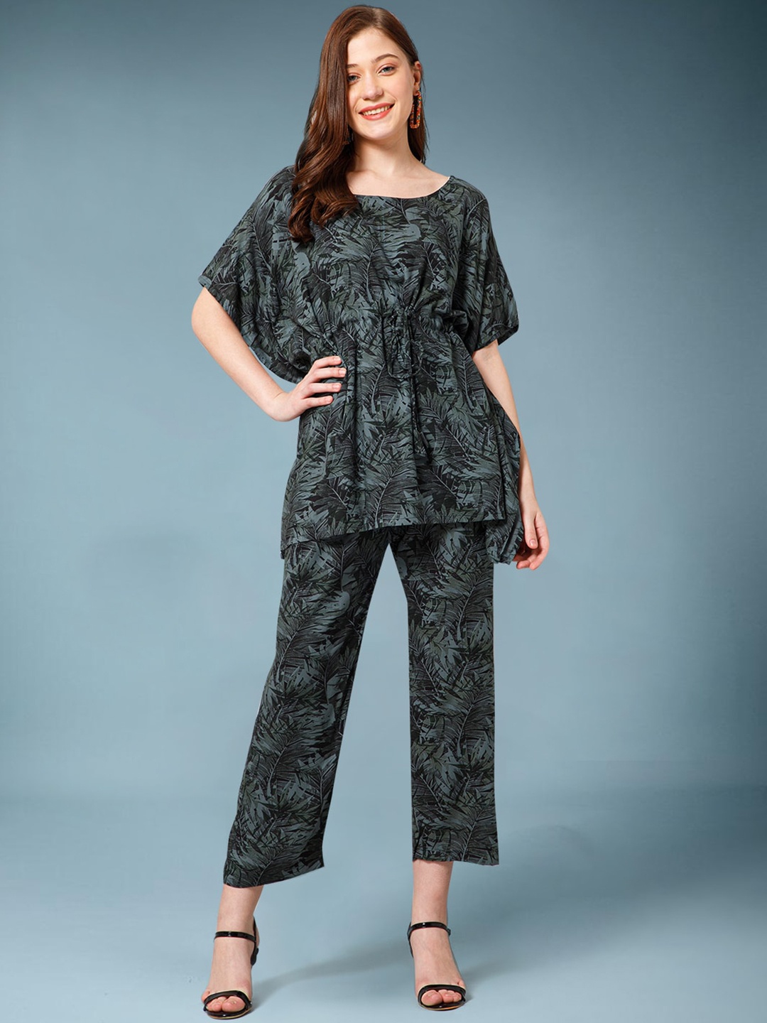 DressBerry Printed Round Neck Top & Trouser, Green