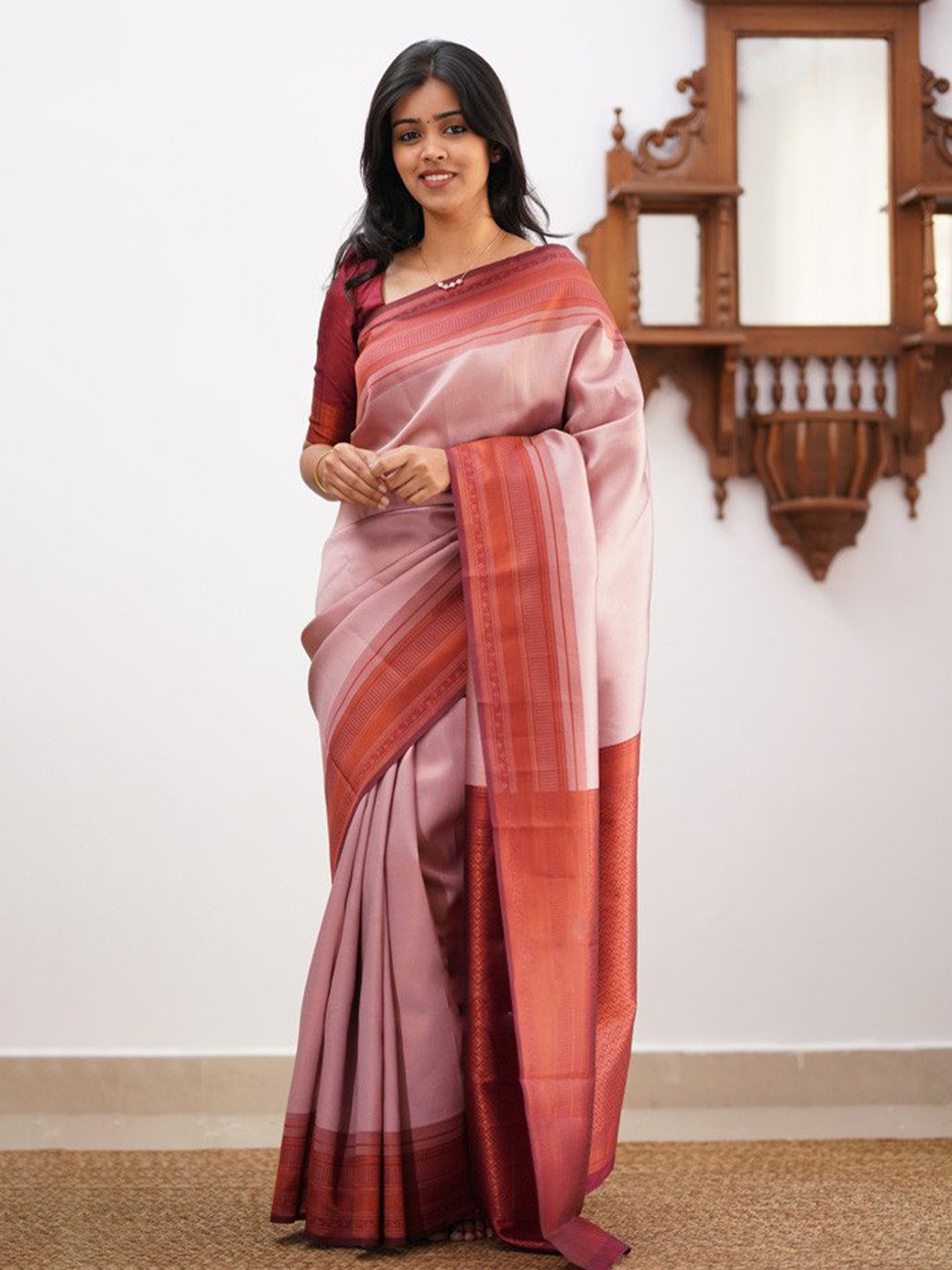Glorisa Zari Pure Silk Paithani Saree, Pink