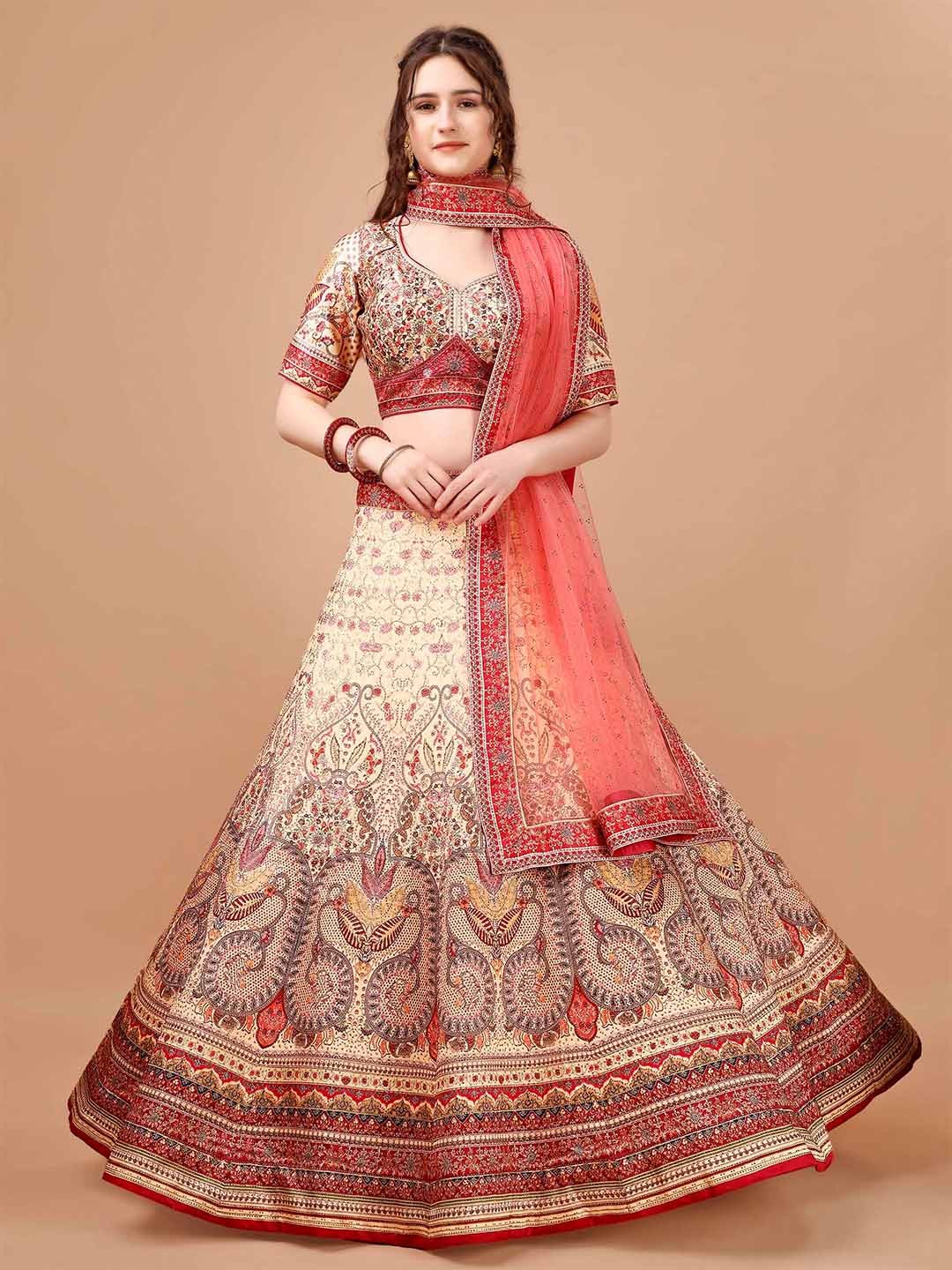 SAPTRANGI Embellished Beads and Stones Ready to Wear Lehenga & Blouse With Dupatta, Cream
SAPTRANGI Embellished Beads and Stones Ready to Wear Lehenga & Blouse With Dupatta, Cream